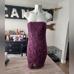 DVF Purple and Black Lace Strapless Dress